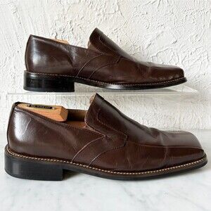 Zengara Brown Leather Square Toe Loafers - Men's Dress Shoes 8.5 M